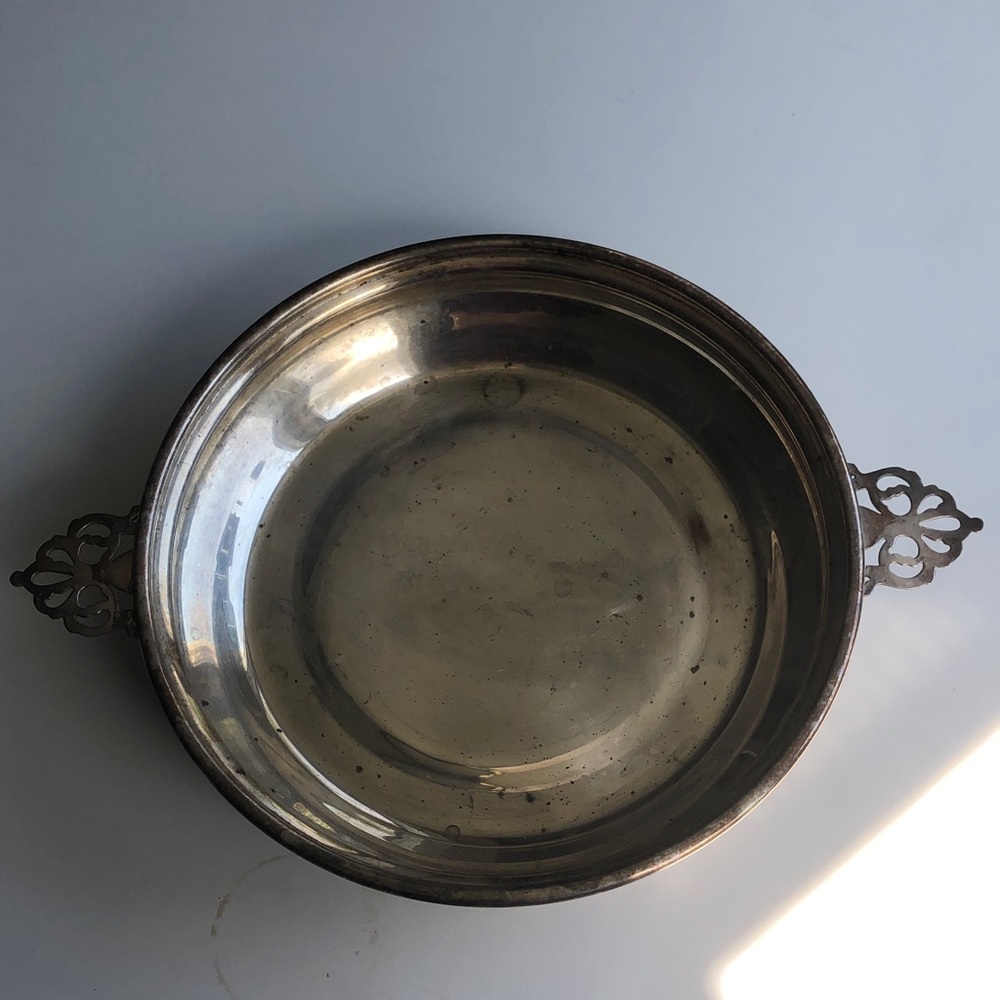 Antique silver plated Serving Bowl with Decorative Handles -